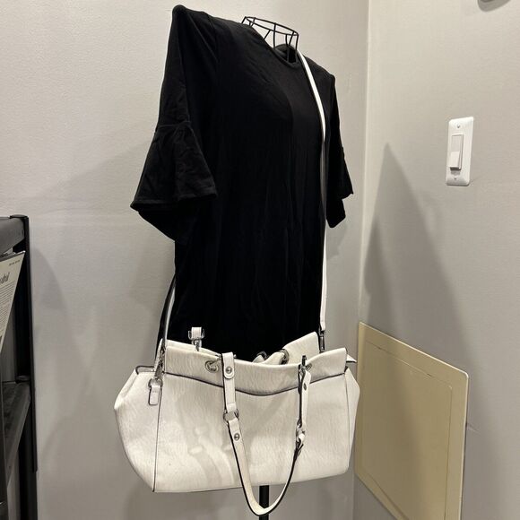 Calvin Klein White Satchel Handbag Silver Hardware Purse - Picture 2 of 15